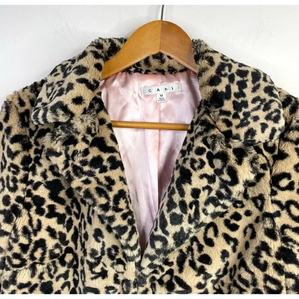 Cabi Lola Retro Cropped Faux Fur Leopard Animal Print Swing Coat Jacket 179 M - Picture 3 of 12